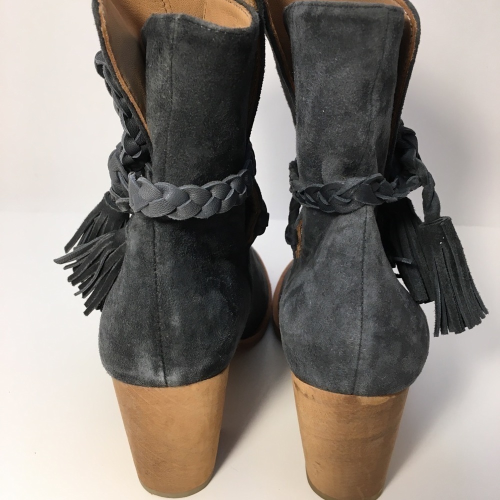 Anthropologie Huma Blanco Gray Suede Leather Ankle Boots Size 38 US 7 Braided - Picture 6 of 13